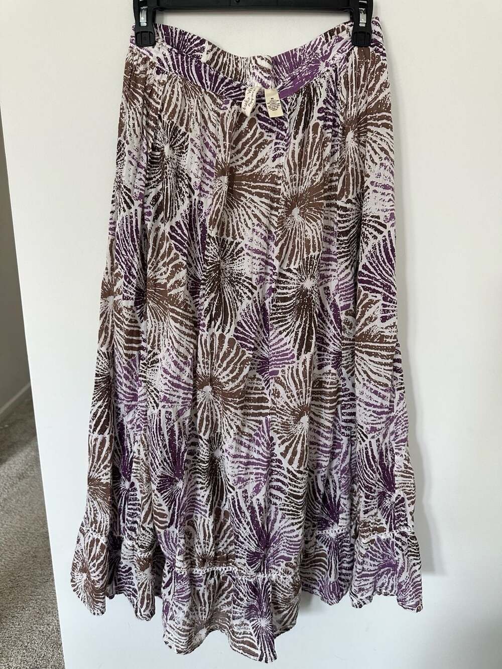 Studio West Women's Purple and Brown Abstract Print Cotton Midi Skirt Size M